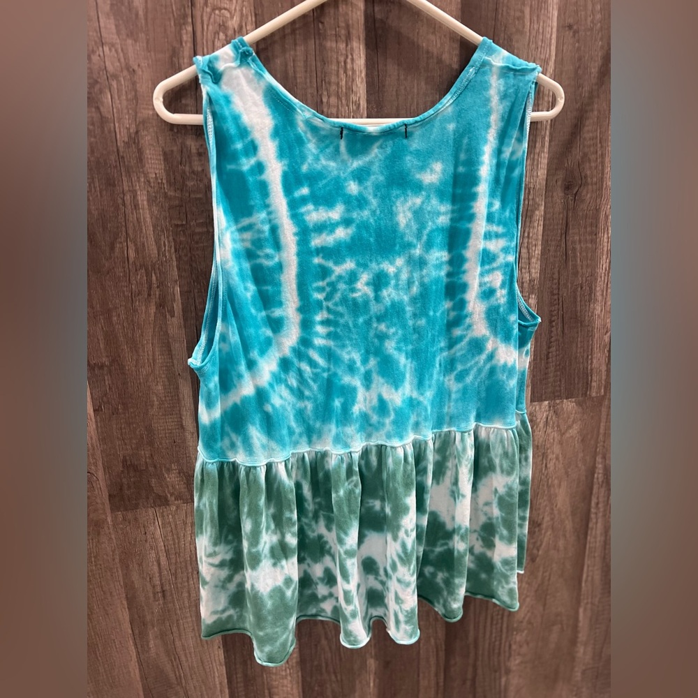 Free People Tank top baby doll shirt Tie-Dye Sleeveless Teal Blue Green small - Picture 4 of 4